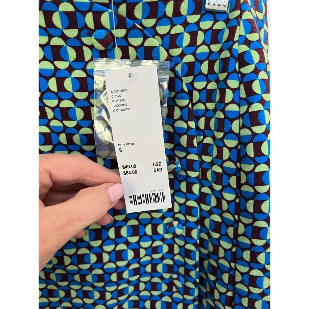 NWT Urban Outfitters Blue Green Geometric Retro Mod Mini Skirt Womens SP
